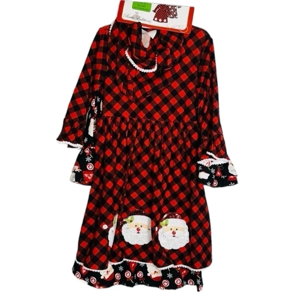 Rare Editions Girls Size 6‎ Christmas Holiday Santa Red & Black Dress 2 Pack